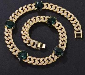 Chaîne cubaine Hip Hop haut de gamme avec pierres ovales vertes glacées 9MM 10MM 13MM collier bijoux de mode pour hommes et femmes - Product Image 2