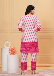 Conjunto de Kurta de rayón con estampado Floral para mujer, cuello hasta la rodilla, mangas 3/4 con pantalón y tejido Dupatta, lavable para salidas informales - Product Image 2