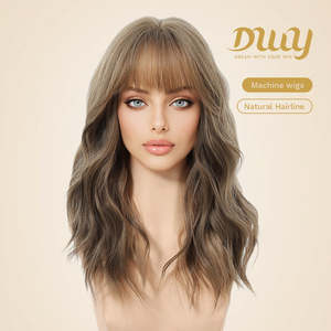 Aurora's New 20-Inch Light <b>Brown</b> Wave Synthetic <b>Wig</b> Bangs High Quality Premium Fiber Glueless Easy Wear for Women Layered Style - Product Image 1