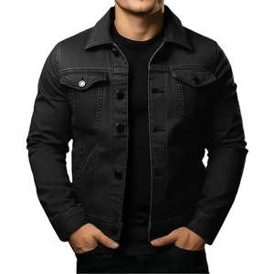 Chaqueta Vaquera para Hombre al por Mayor, Cuello Alto, Reversible, Manga Larga, Botón Único, Estilo Urbano, Negra, Servicio OEM - Product Image 5