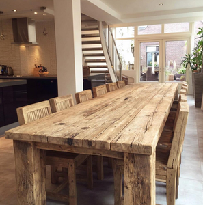 KALATRI Table de salle à manger carrée en bois massif, écologique et moderne, faite à la main, pieds en métal pour hôtel, maison, 6 places, origine Chandigarh - Product Image 3