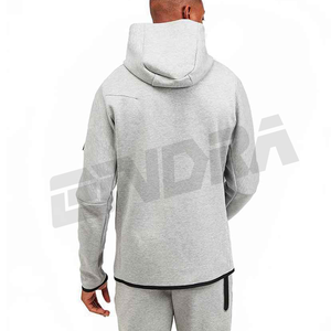 Chándal de algodón polar tecnológico de color gris para hombre, ropa de gimnasio con logotipo personalizado, conjunto de dos piezas con cremallera completa, perfecto para ropa de calle de fútbol - Product Image 4