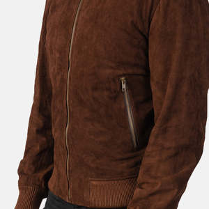 Shane Genuine Sheep Skin Mocha <b>Suede</b> Bomber <b>Jacket</b> Casual Aviator Reversible Zippered Water Proof Embroidered XS for Autumn - Product Image 6
