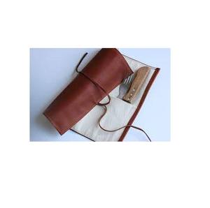 Cubiertos de cuero Cuchara Bolsa Juego de palillos Cuchara y tenedor Utensilio con soporte para niños y uso hecho a mano - Product Image 3