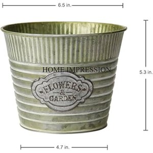 Gran oferta, Juego de 4 macetas galvanizadas de Metal con soporte de bandeja, acabado rústico, macetas decorativas para el hogar y el restaurante - Product Image 5