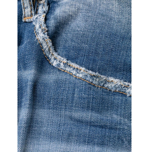 Pantalones vaqueros ajustados de algodón elástico azul índigo para hombre, corte recto de cintura alta con lavado ligero tejido, dos bolsillos traseros con parche - Product Image 5