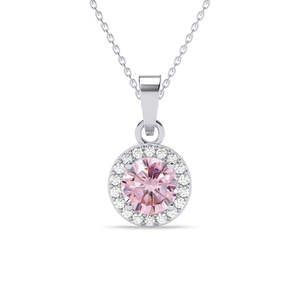 Colgante Solitario de Plata Rosa de Moda con Baño de Rodio en Cadena de Oro Blanco, Oro Rosa y Oro Platino de 18k para Compromiso - Product Image 1