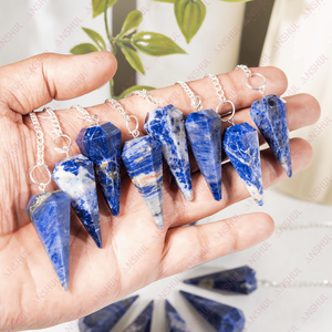 Péndulo de Radiestesia de Cristal de Sodalita Natural al por Mayor, Pulido a Mano, Grabado y Tallado, con Cadena de Cuentas, Ecológico, para Feng Shui - Product Image 6