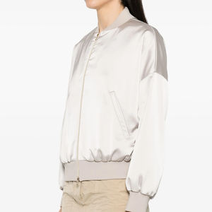 Chaqueta de bombardero de satén para mujer de color sólido con cremallera frontal Chaquetas de satén para mujer de buena calidad a granel - Product Image 6
