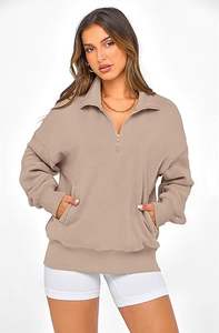 Sweats surdimensionnés à demi-fermeture éclair de qualité supérieure pour femmes - Product Image 3