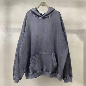 เสื้อฮู้ดดี้ผ้าฝ้ายหนานุ่มกันน้ำสำหรับฤดูหนาว ปักโลโก้ตามสั่ง ผ้าฟลีซ 300gsm ทรงหลวมไหล่ตก ล้างสีแบบวินเทจ - Product Image 2