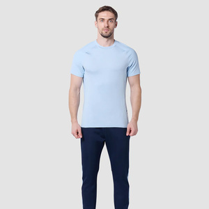 Hot Selling <b>Men's</b> Light <b>Blue</b> Training T Shirt Muscle Fit Gym Wear Quick Dry Sports Te Custom Logo Factory Price T-Shirts For <b>Men</b> - Product Image 5