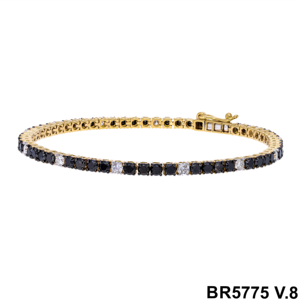 Pulsera de tenis de oro de 14 quilates para mujer 0.84CTW Diamante de corte brillante natural de 3.64CTW Brazalete de rodio de dos tonos único de piedra negra - Product Image 2