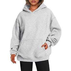 Pull à capuche respirant pour femmes avec poche kangourou couleur unie tenue décontractée sweats à capuche épaules tombantes pour femme vente en gros - Product Image 6