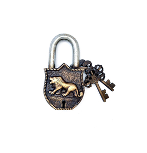 Lion Engraved Brass <b>Padlock</b> Golden Antique-Inspired Smart Lock with Working Keys Functional Security Device - Product Image 1