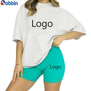 Conjunto de Camiseta y Pantalones Cortos de Algodón de Alta Calidad, Estilo Holgado con Hombros Caídos, Unisex, con Logotipo Personalizado, Ropa Urbana para Mujer, Conjunto Deportivo de 2 Piezas - Product Image 1