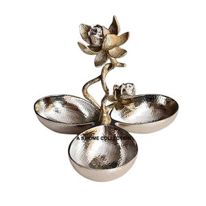 Poignée en feuille de laiton design décoratif bol en acier inoxydable à salade à trois niveaux bol de service aux fruits secs et au chocolat - Product Image 4