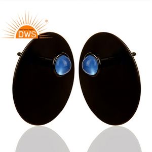 Best Selling Sterling Silver Natural <b>Blue</b> Chalcedony Gemstone <b>Stud</b> <b>Earring</b> Custom Jewelry Manufacturer - Product Image 2