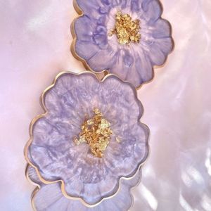 Posavasos de Resina Epoxi, Juego de Posavasos de Resina Azul con Diseños Florales, Posavasos de Resina para Té - Product Image 4