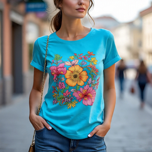 2024 camisetas de manga corta con serigrafía para mujer, camisetas ligeras de cuello redondo con estampado Digital de algodón y poliéster para mujer - Product Image 3