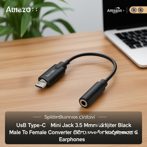 Adaptador de Audio USB Tipo C a Mini Jack de 3.5 mm, Convertidor Macho a Hembra Negro para Auriculares y Audífonos - Product Image 2