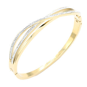 Bracciale a Forma di Cuore in Acciaio Inossidabile Placcato Oro Elegante Bracciale con Cristalli - Product Image 1