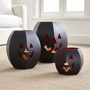 Juego de 3 Portavelas Metálicos de Halloween con Diseño de Rostro en Color Dorado para Decoración del Hogar en Halloween - Product Image 3