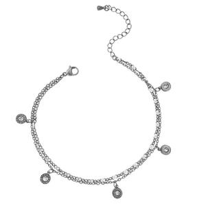 New Fashionable Double-Layer Titanium Steel Minimalist <b>Anklets</b> for Women in <b>Gold</b>/Silver with Crystal & Rhinestone - Product Image 2
