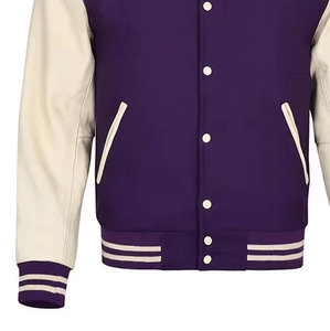 Col rond bouton couvert poche élégante respirant poids lourd look élégant 100% coton varsity veste pour femmes - Product Image 5