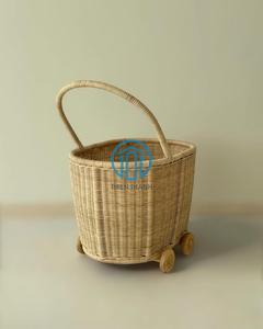 Charming Handwoven Rattan Basket with Wheels Natural Toy <b>Storage</b> <b>Trolley</b> for Kids Room or Home Decor Wholesale OEM ODM - Product Image 4