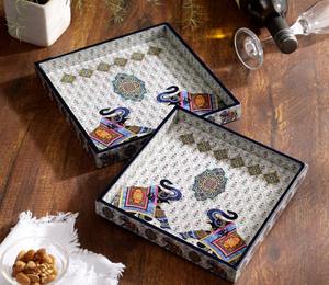 Plateau de service en bois émaillé au design contemporain, plateau de cuisine tendance - Product Image 1