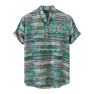 Chemises décontractées imprimées à manches courtes hawaïennes de nouveau style dans des chemises pour hommes de couleurs solides et minces - Product Image 3