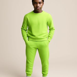 Custom Men's Solid Green Flared Sweatpants and Hoodie Set Puff Printing Tech Fleece Tracksuit with Blank Customization Options - Product Image 4