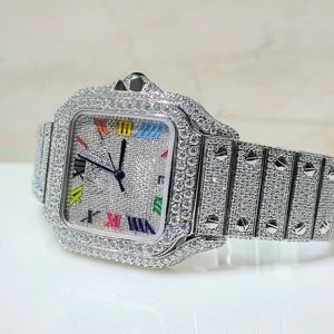 Montre de luxe en acier inoxydable à quartz antique pour hommes et femmes avec un design glacé en diamants VVS amélioré - Product Image 6