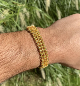 Pulsera de tenis de 3 filas chapada en oro auténtico sólido de 14K, pulsera de oro amarillo sólido para joyería de moda para mujer - Product Image 3