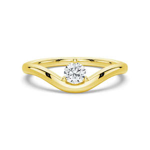 Anillo Solitario de Diamante Moissanita en Oro de 14K, Corte Redondo con Elegante Banda de Oro de 14K - Product Image 1