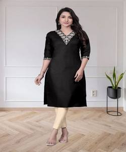 Kurti de Algodón con Bordado Elegante Estilo Tesla, Prenda Étnica para Fiestas, Precio al por Mayor, Color Negro - Product Image 1