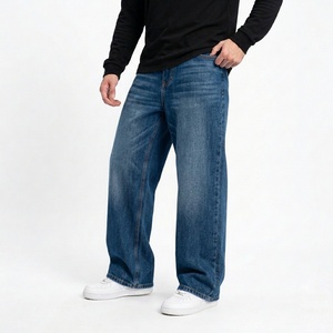 Black Wide Leg Men's Jeans Straight Denim <b>Pants</b> Casual Streetwear Trousers - Product Image 6