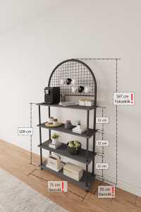 <b>Kitchen</b> Stand <b>Shelving</b> <b>Unit</b> with Microwave Stand, Coffee Maker Organizer and Grid Back Panel <b>Kitchen</b> Rack with Microwave Stand - Product Image 5