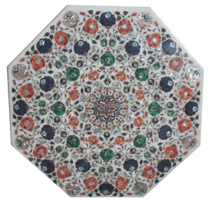 Modern Semi-Precious Marble Stone Top Dining <b>Table</b> Inlaid Antique Eco-Friendly Waterproof Villa Home Decorative Set <b>Kitchen</b> - Product Image 1