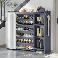 Meuble à chaussures moderne en bambou avec rideau anti-poussière, organisateur de rangement multi-niveaux pour entrée