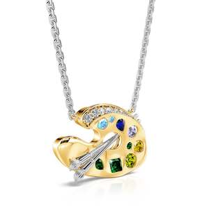 Collar con Colgante de Paleta de Arte, Chapado en Oro de 18K, Plata de Ley, Cristal, Diseño de Pincel, Uso Diario, Unisex - Product Image 2