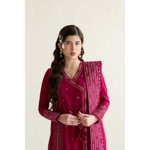Ssumaira <b>Present</b> ZAIB 3-PC Lawn Embroidered Chiffon Shirt Khaddi Net Embroidered Dupatta Trousers for Spring & Summer - Product Image 3