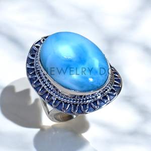 Joyería de Plata de Ley 925 con Piedra Preciosa de Larimar Natural, Joyería de Plata Fina, Regalo para Adolescentes, Piedra Preciosa con Corte Ovalado, Joyería al por Mayor - Product Image 1