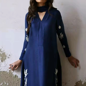 LATEST INDIAN/PAKISTANI HAND-ZARI EMBROIDERY WORK on LONG KURTA, PANT DRESS WITH EMBELLISHED RESHAM THREAD WORK @ 2024 - Product Image 1