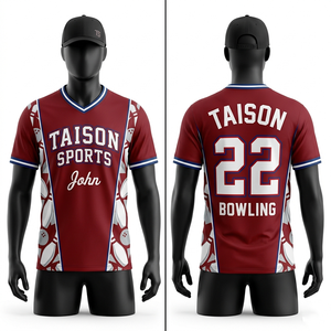 Mens <b>bowling</b> Jersey 190 GSM Moisture Wicking Polyester Red Blue White Panel Design Custom Printed Team Uniform - Product Image 3
