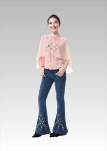 2026 Women's Classic Casual Denim <b>Flare</b> Pants Mid-Waist Distressed Dark Wash Embroidered Winter Autumn Fit Solid Pattern Woven - Product Image 5