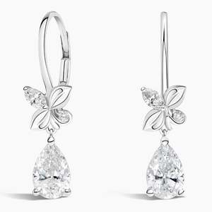 Handmade Product Vintage Looking 18k White Gold Round Marquise and Pear Cut Lab Grown <b>Diamond</b> Drop <b>Dangle</b> <b>Earrings</b> for Her - Product Image 1