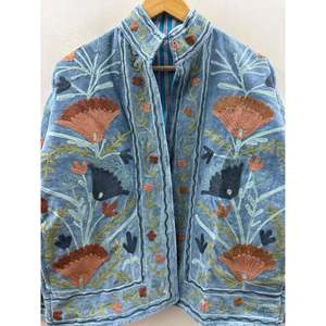 เสื้อแจ็คเก็ต Autumn Garden of Dusk ปักมือลาย Suzani ผ้ากำมะหยี่สีน้ำเงินสเลทแบบซักได้ - Product Image 2