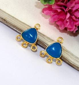 Calcédoine bleue naturelle 925 argent Sterling 10mm 18k plaqué or lunette réglage boucle unique lien breloque connecteurs faisant des bijoux - Product Image 2